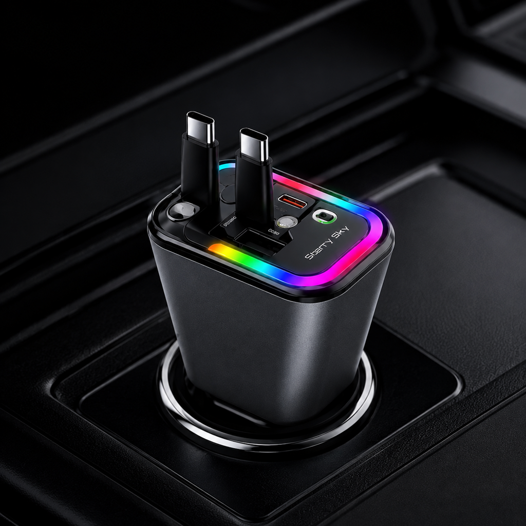 DriveNov™ STELLAR CHARGE – chargeur voiture 4-en-1 avec câbles rétractables USB-C 180W